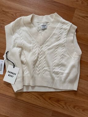 Sunday Best Cream Cable Knit V-Neck Sweater Vest